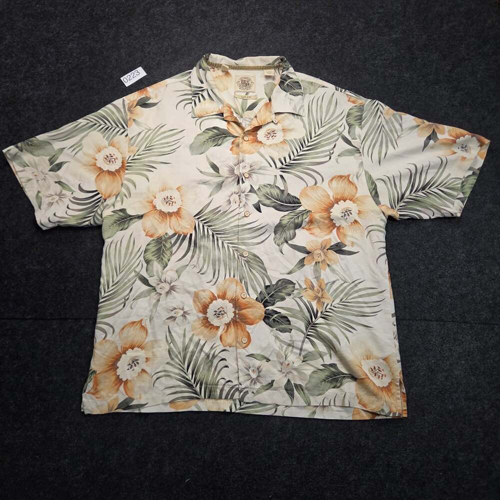 Pusser's West Indies Mens XL 100% Silk Short Sleeve Hawaiian Floral Camp Shirt